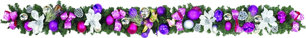 9' x 10" Decorated Garland - Purple/Fuchsia/Silver