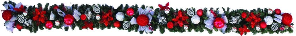 9' x 10" Decorated Garland - Silver/Red