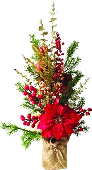 69cm Berry Centrepiece w/ Poinsettia - Red/Gold