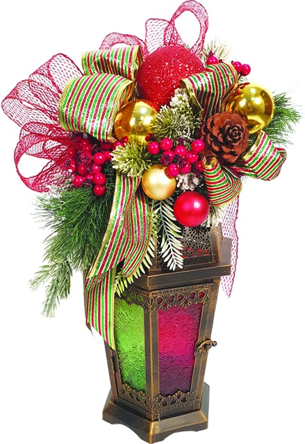 50cm Decorated Lantern - Gold/Red