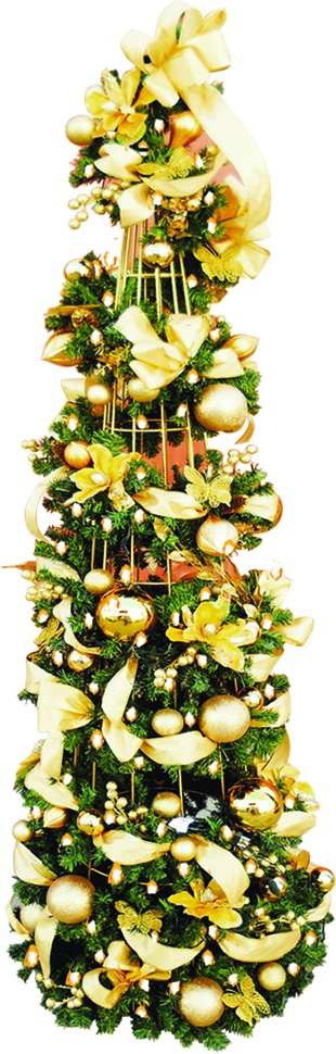 7' (2.1m) Luxuriously Decorated Metallic Cone Garland Tree - Gold