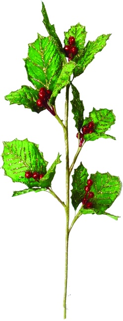 Velvet Holly Spray, 62cm