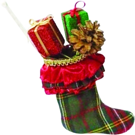 23cm Plaid Stocking - Olive/Red/Gold