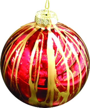 10cm Brushed Design Glass Ball - Red/Gold