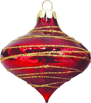 10cm Glittered Glass Onion - Red/Gold