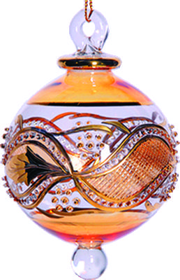8cm Ornate Glass Ball - Gold