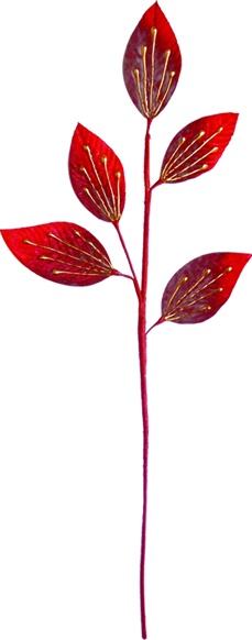 71cm Foil Velvet Leaf Spray - Burgundy/Red/Gold