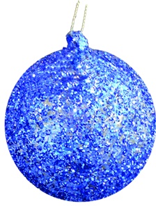 8cm Glittered Studded Glass Ball - Blue