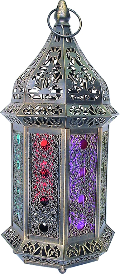 61.5cm x 23cm x 21.5cm Brushed Lantern w/ Coloured Glass