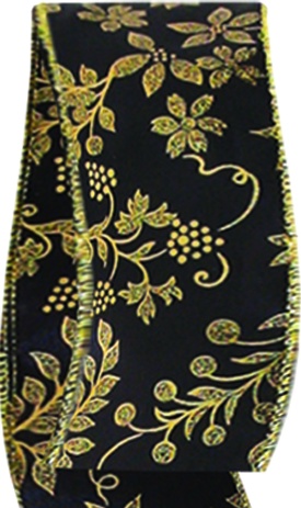9.1m x 6.5cm Patterned Satin Ribbon #54 - Gold/Black