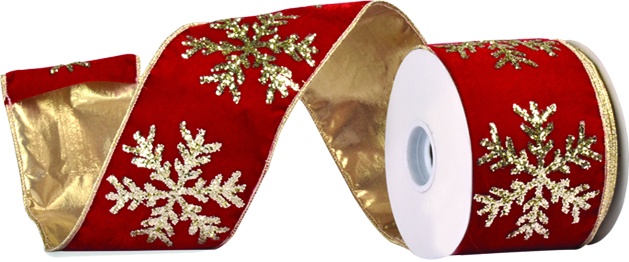 6.3cm x 10yd Fabric Ribbon - Red/Gold