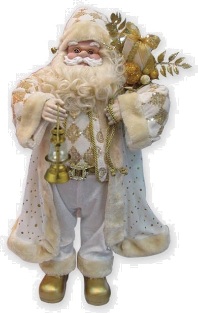 24" Standing Santa w/ Lamp - Ivory/Gold