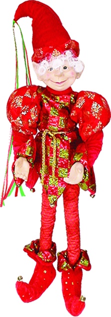32" Hanging Elf - Red/Gold