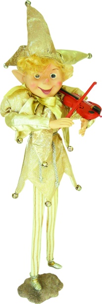 26" Standing Elf Playing Violin - Gold