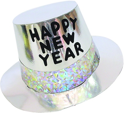 Printed Happy New Year Platinum Hi-Hat - Silver/Black