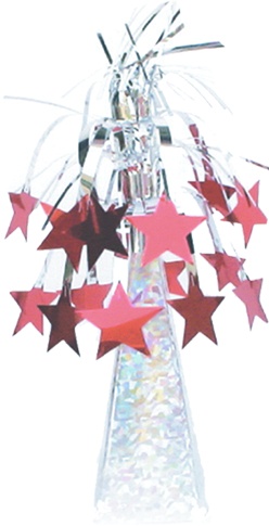 43cm Cone w/ Stars Table Decoration - Silver/Red