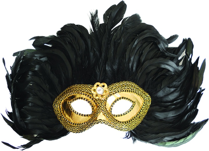 Feather Mask - Gold w/ Black Feather