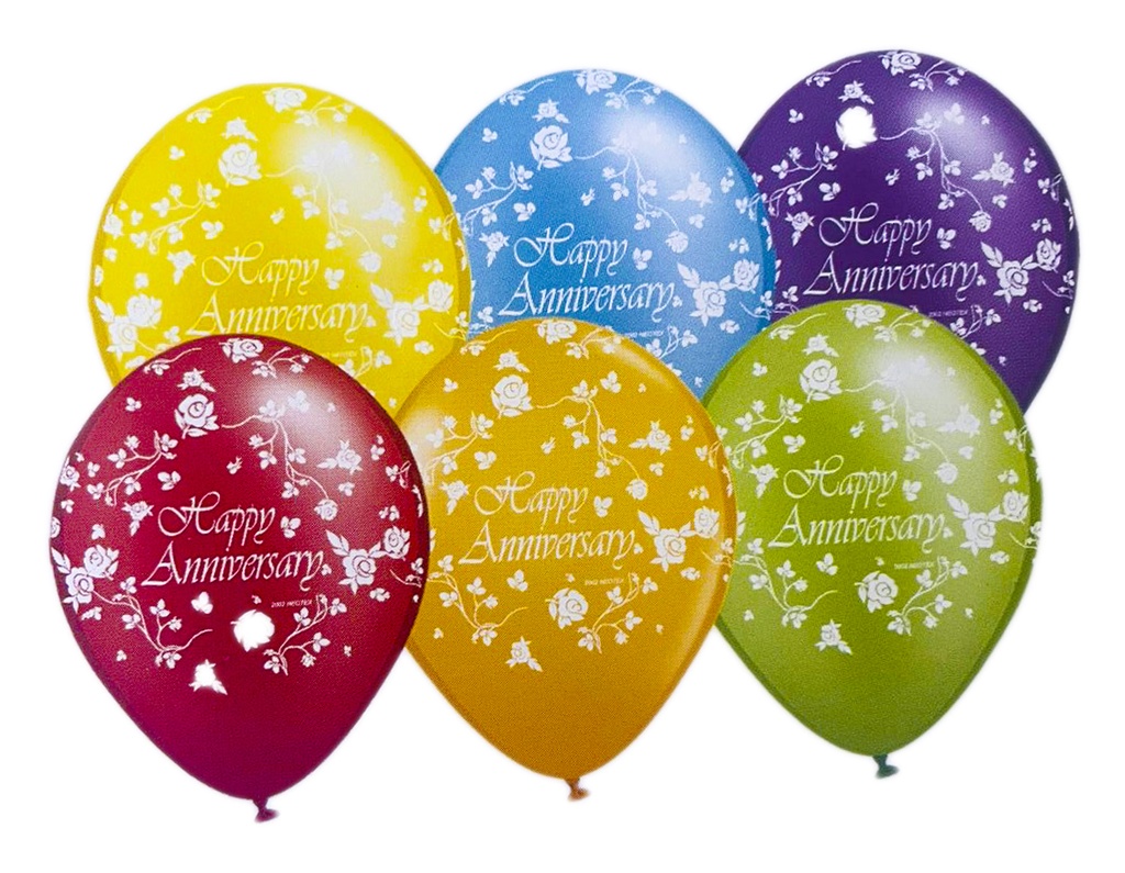 Printed Happy Anniversary Balloons, 12"