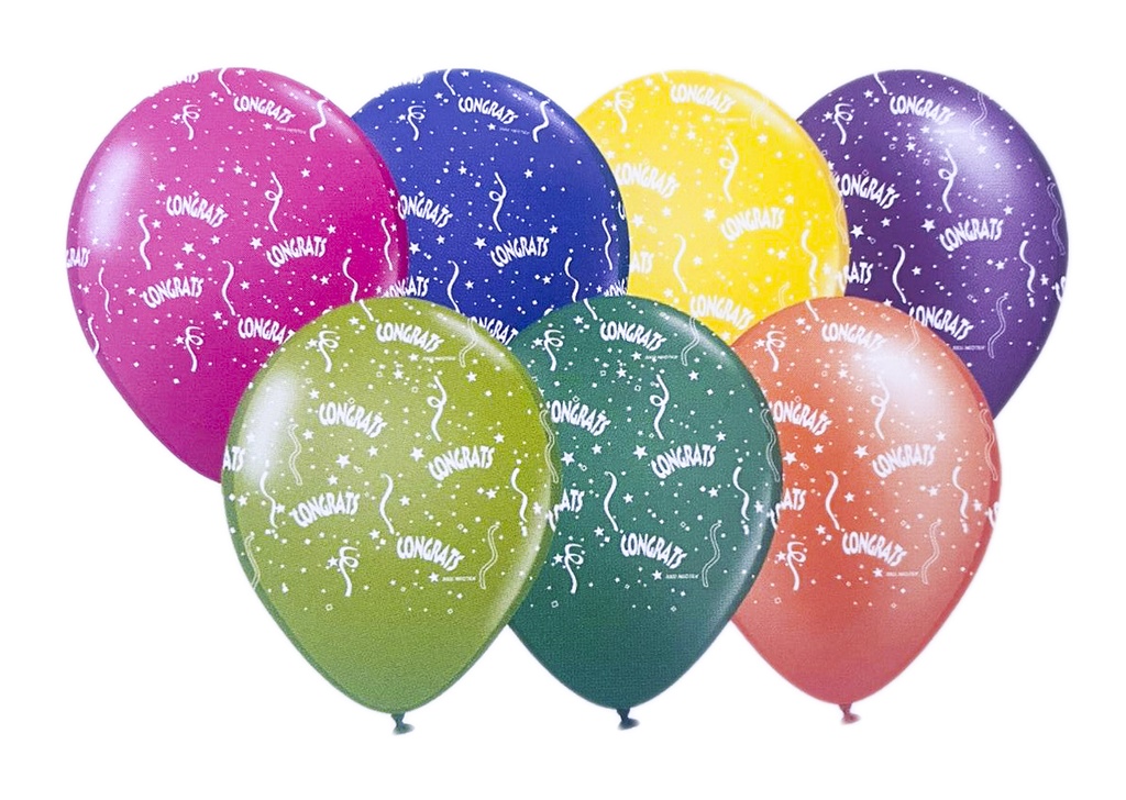 12" Balloons Printed "Congratulations" - Asst
