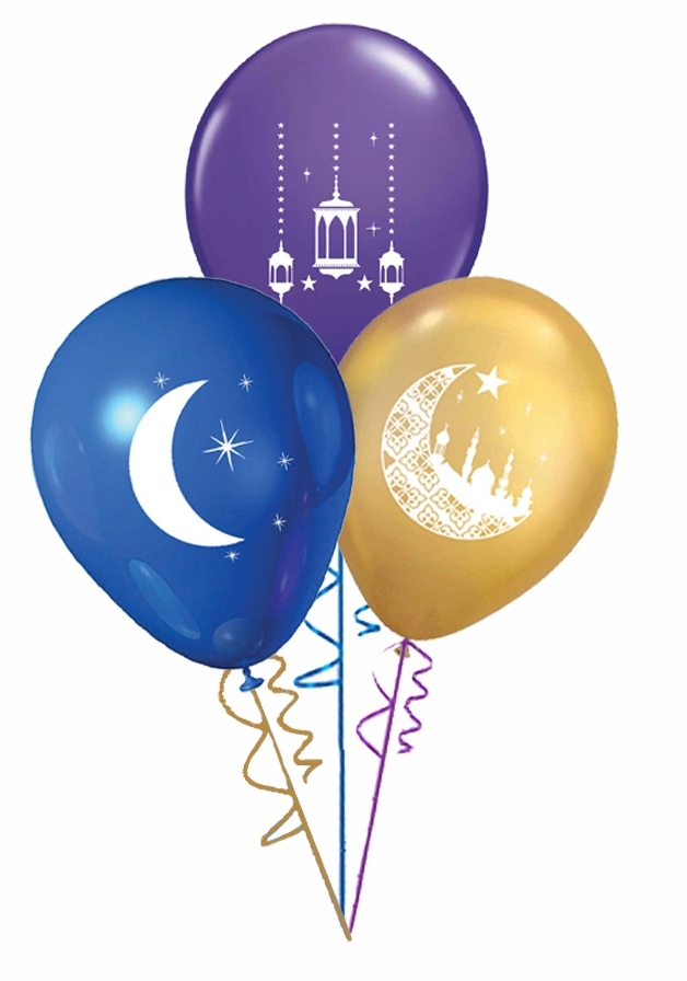 Ramadan Printed Balloons - Mixed color of Lavender, Blue & Gold