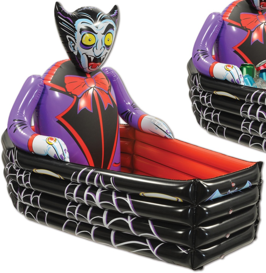 1m x 7cm Inflatable Vampire and Coffin Cooler - Red/Black/Purple