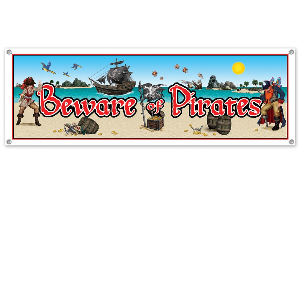 Beware Of Pirates Sign Banner, 1.5m x 53cm