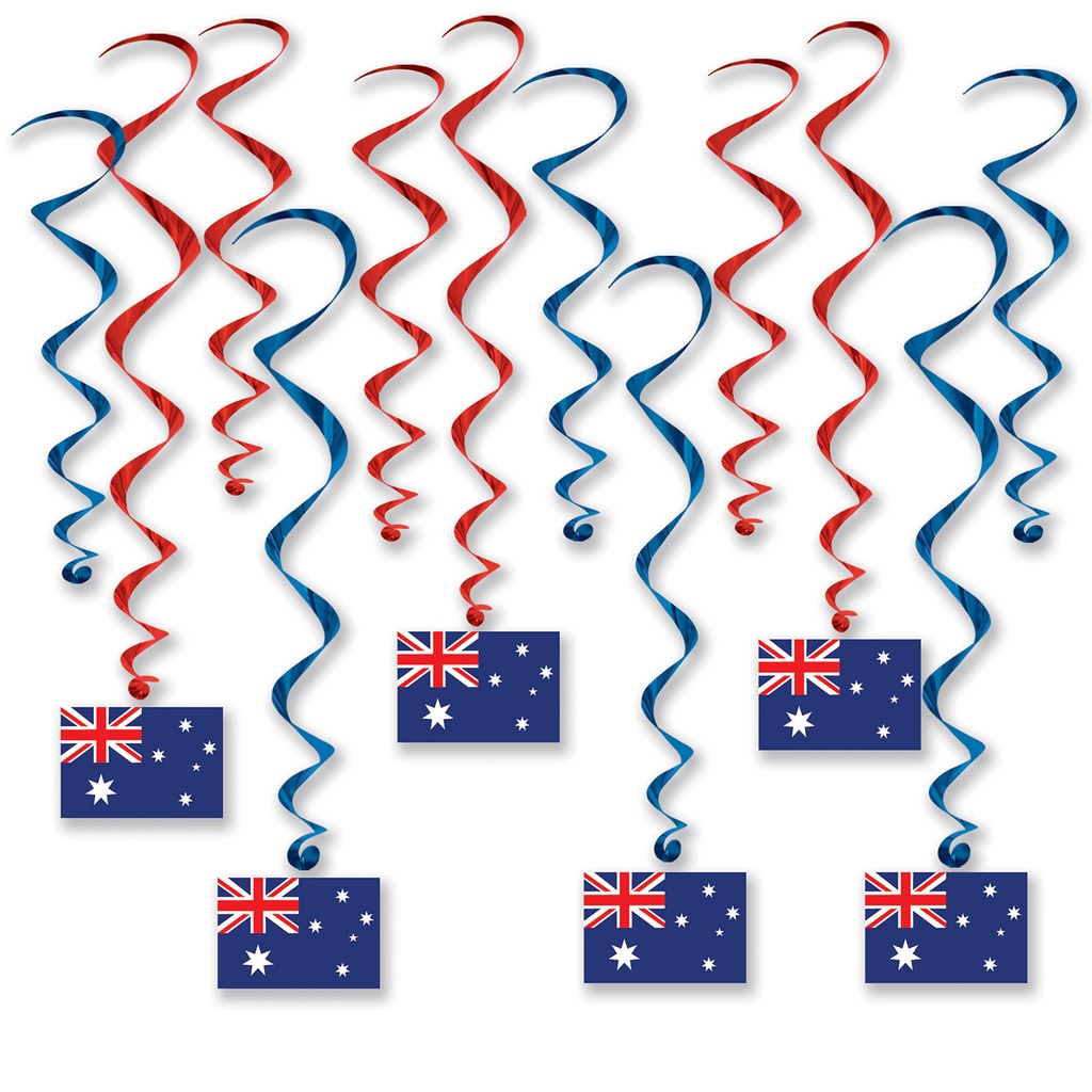 Australian Flag Whirls 15"-26", 6 whirls w/icons; 6 plain whirls