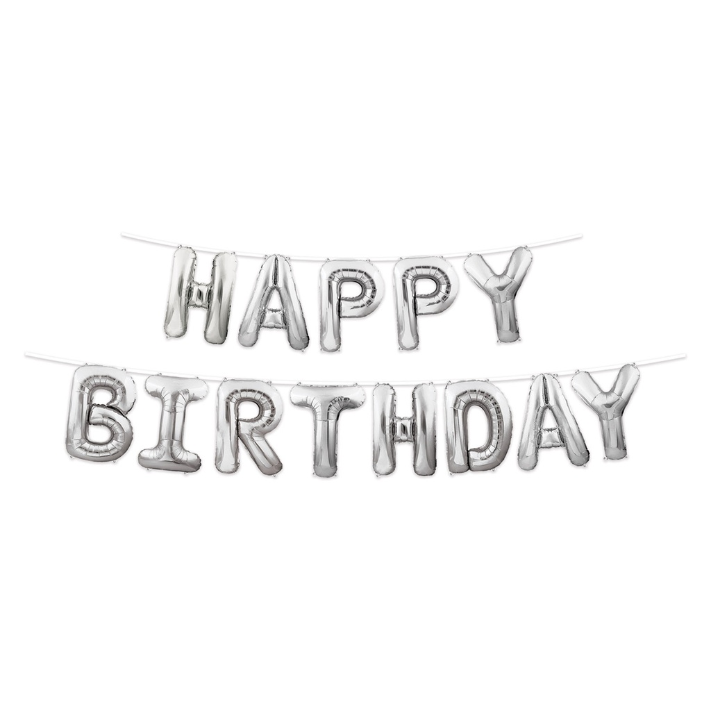 Happy Birthday Balloon Streamer - Silver
