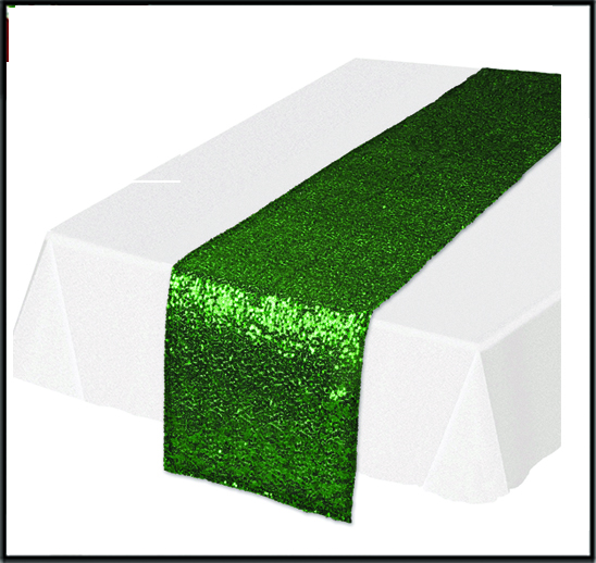 Sequined Table Runner, Green, 11¼" x 6' 3"
