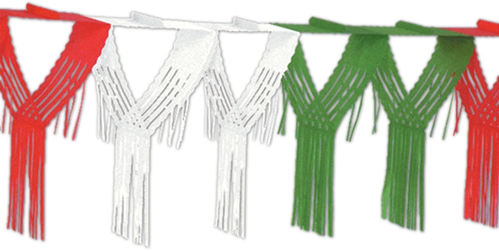 3.6m x 50cm Drop Fringe Garland - Red/White/Green