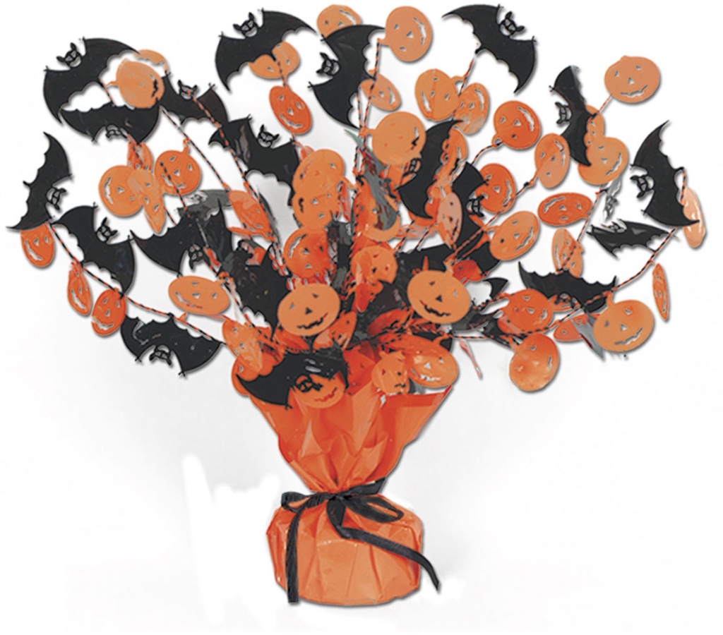 38cm Bat and Pumpkin Gleamin' Burst Centrepiece - Orange/Black