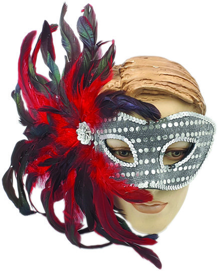 Silver Mask w/ 80% Red Feather & 20% Black Feather