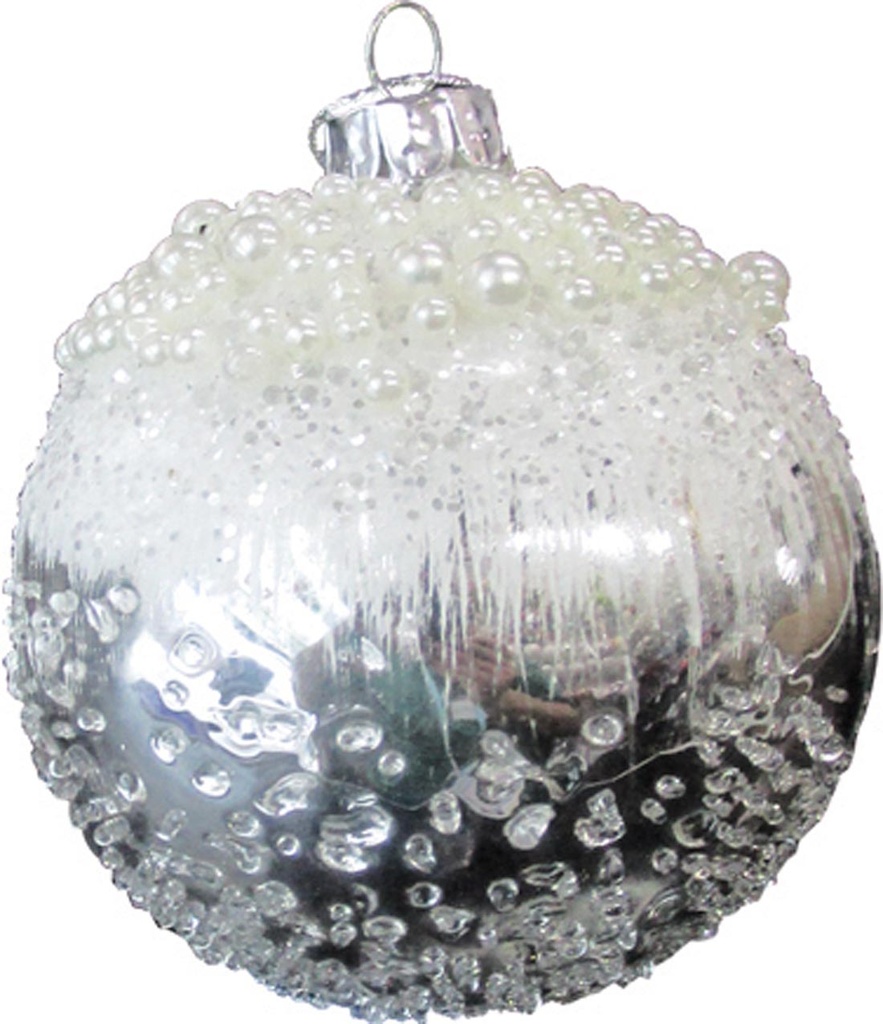 15cm Decorative Glass Bauble - Silver
