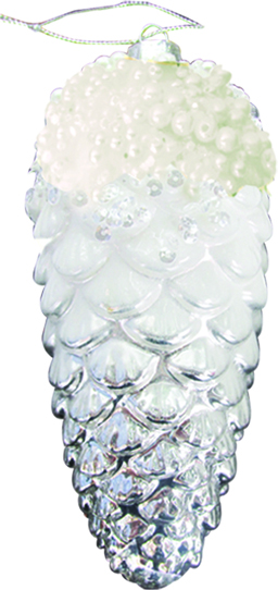17cm Glittered Pinecone - Silver/White