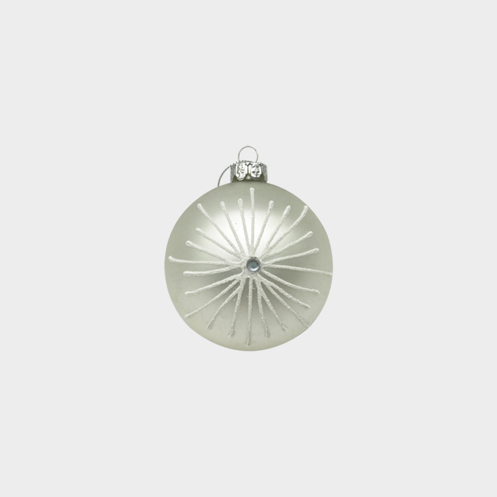 12cm Glittered Glass Ball - Silver/White