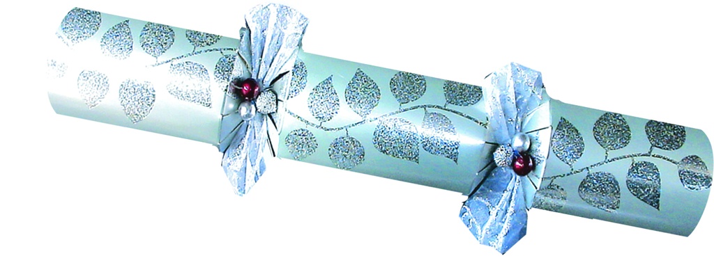 14" Xmas Crackers w/ Bow & 3 beads - Silver
