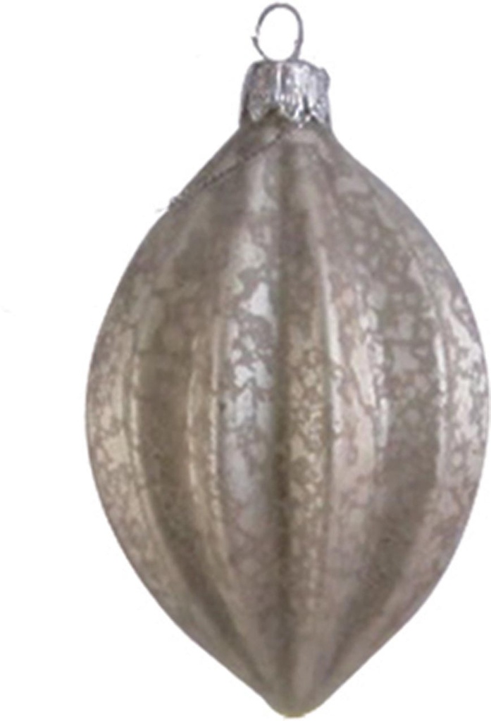 11cm Glass Oval Ornament - Matte Silver