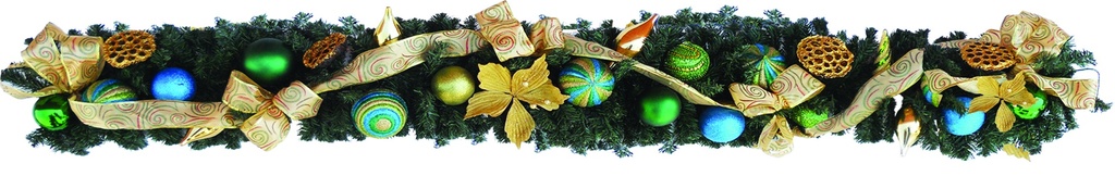 9'x10" Green Garland Decorated Green & Gold