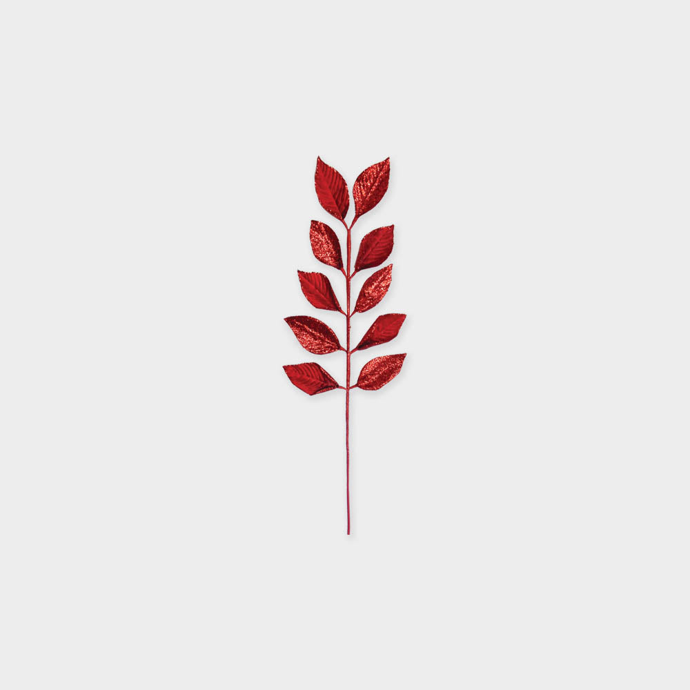 71cm Velvet Leaves Spray, Red