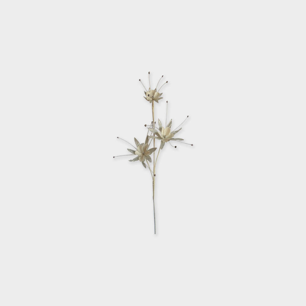 48cm Double Flower Pick, White/Silver