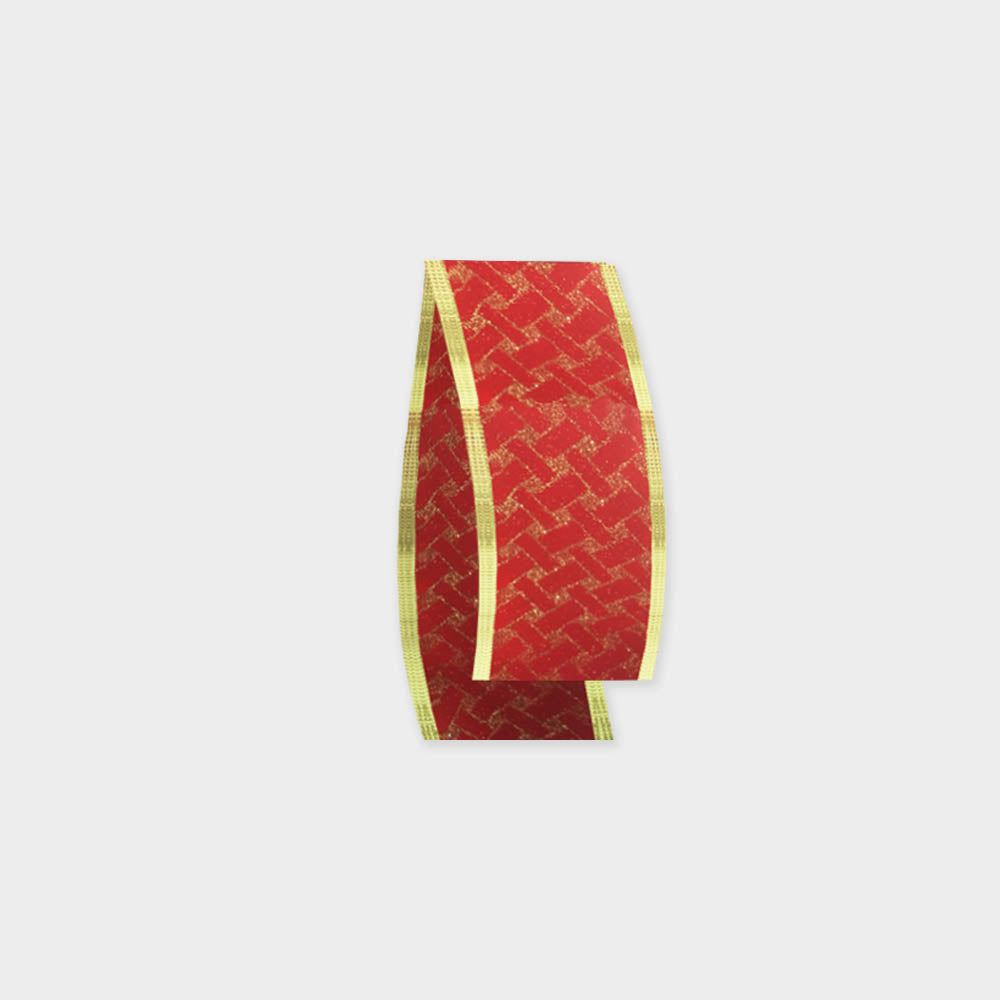 6cm x 9.1m Hemmed Ribbon - Red/Gold