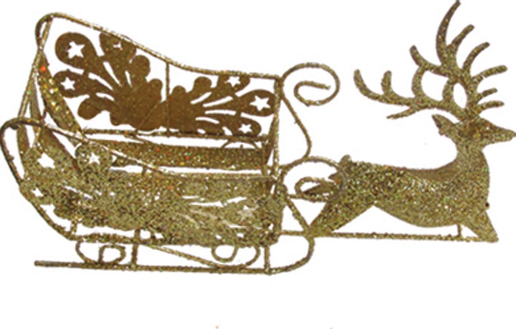 25cm Metallic Reindeer with Sleigh - Gold