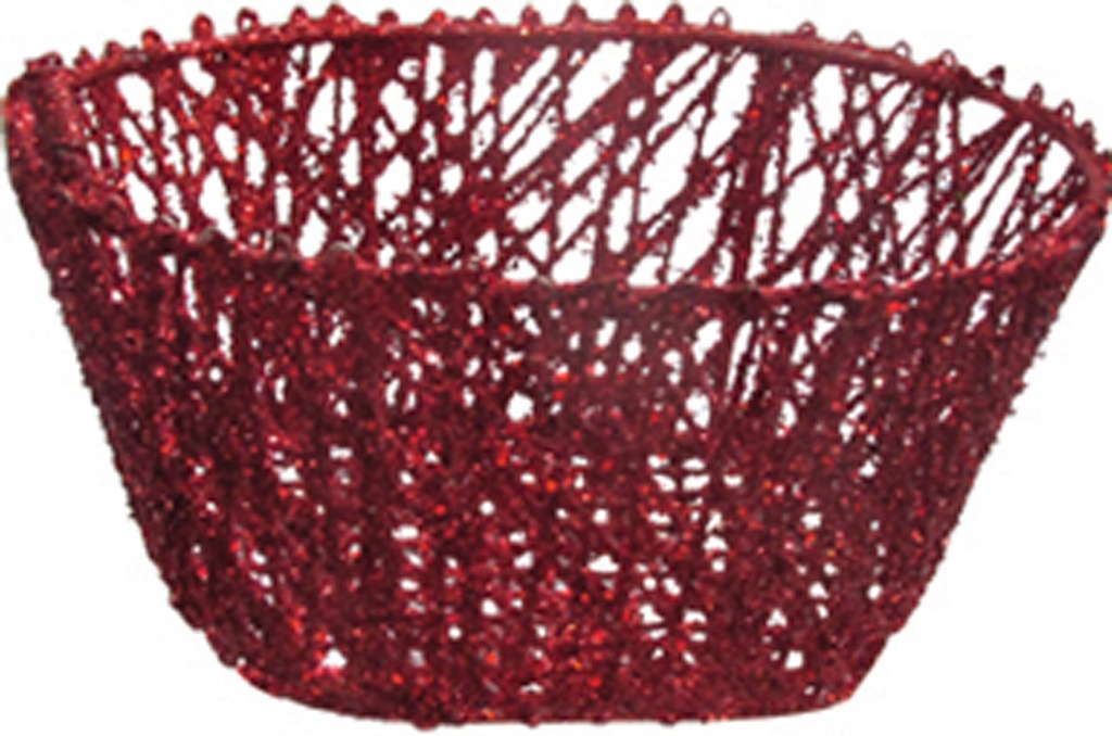 12cm Glittered Basket - Red