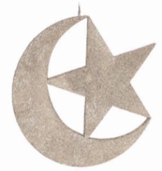 28cm Hanging Glittered Acrylic Crescent and Star - Silver