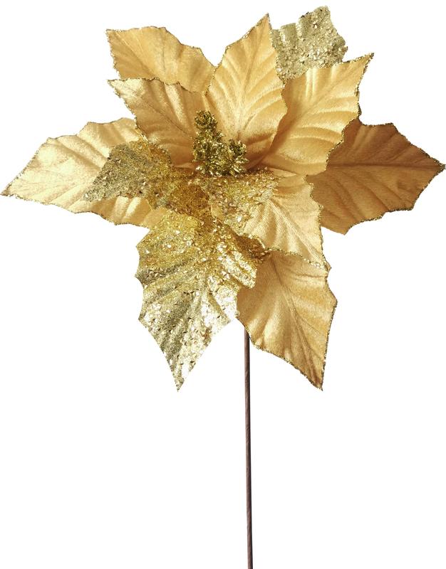 33cm Glittered Poinsettia - Gold