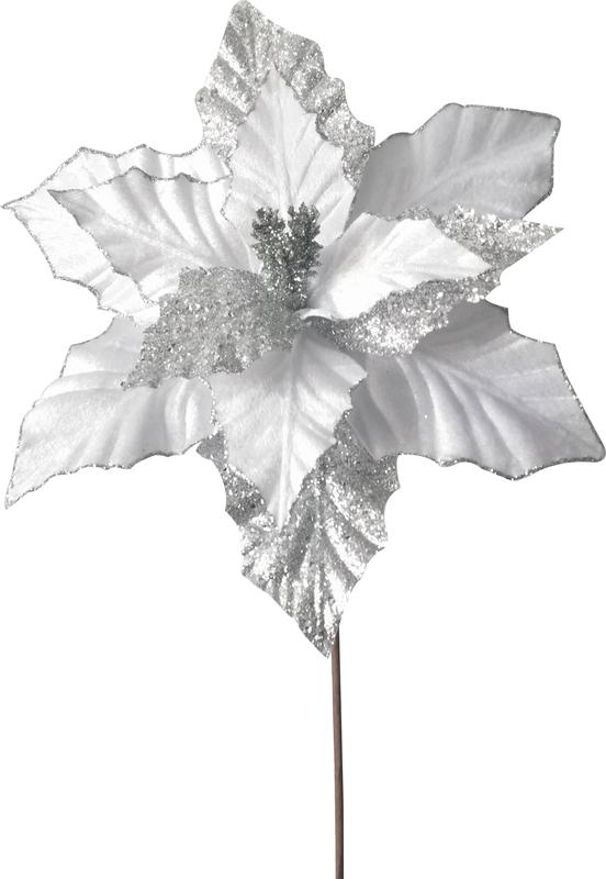 33cm Glittered Poinsettia - White