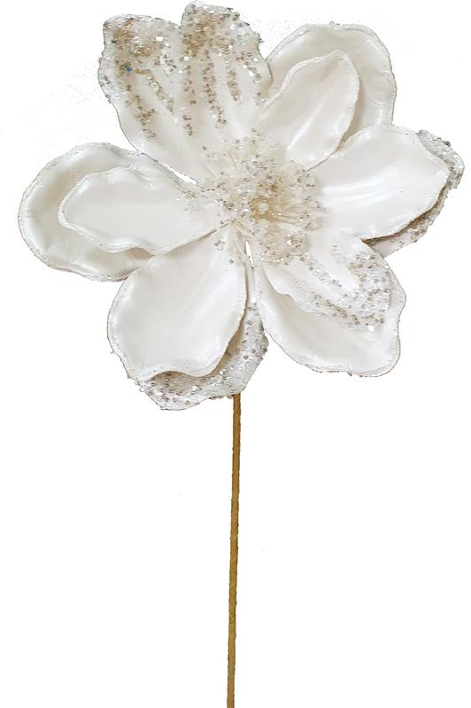 20cm Sequined Magnolia - White