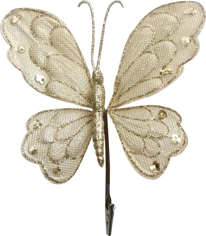 19cm Glittered Butterfly - Gold