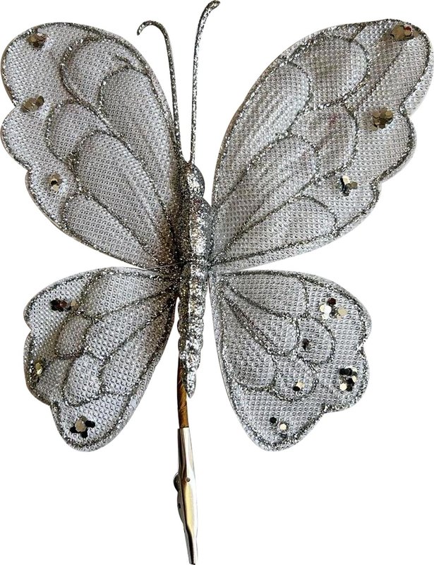 19cm Glittered Butterfly - Silver