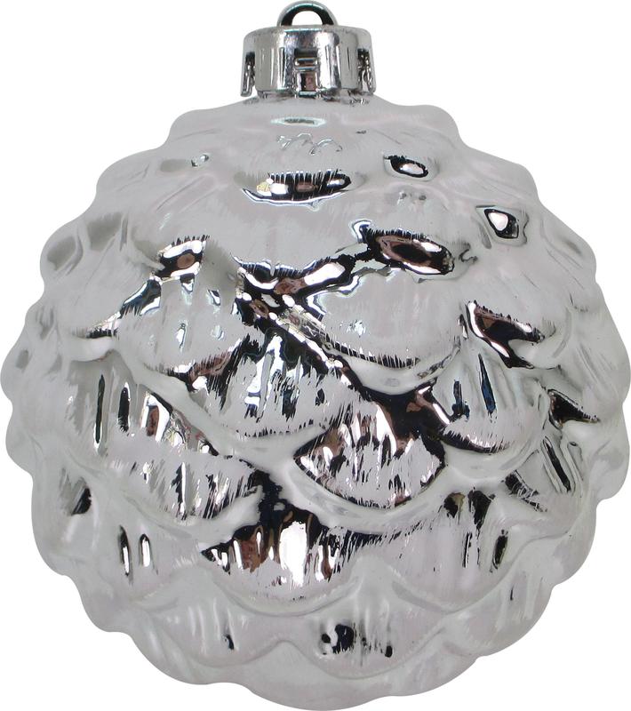 12cm Shiny Pinecone Ball - Silver/White